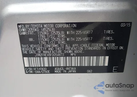 2015 Toyota Rav4 Le from USA, damaged, VIN JTMZFREV8FD054873